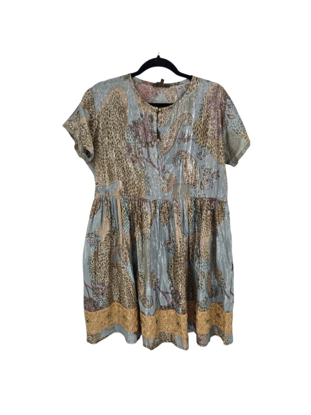 Taj by Sabrina Crippa womens size Large blue gold silk dress cheetah paisley